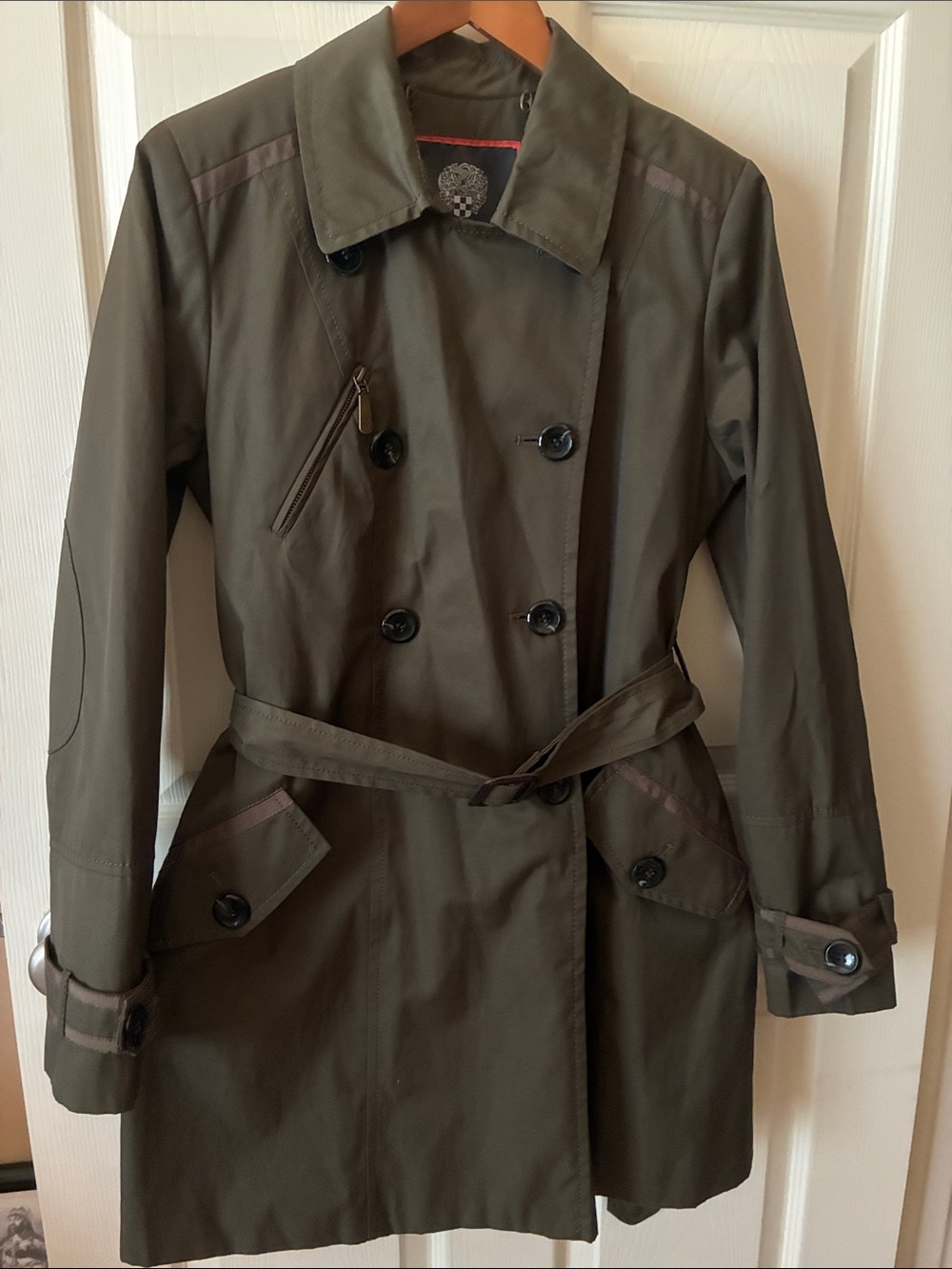 VINCE CAMUTO BELTED TRENCH COAT- GREEN - MEDIUM - EUC